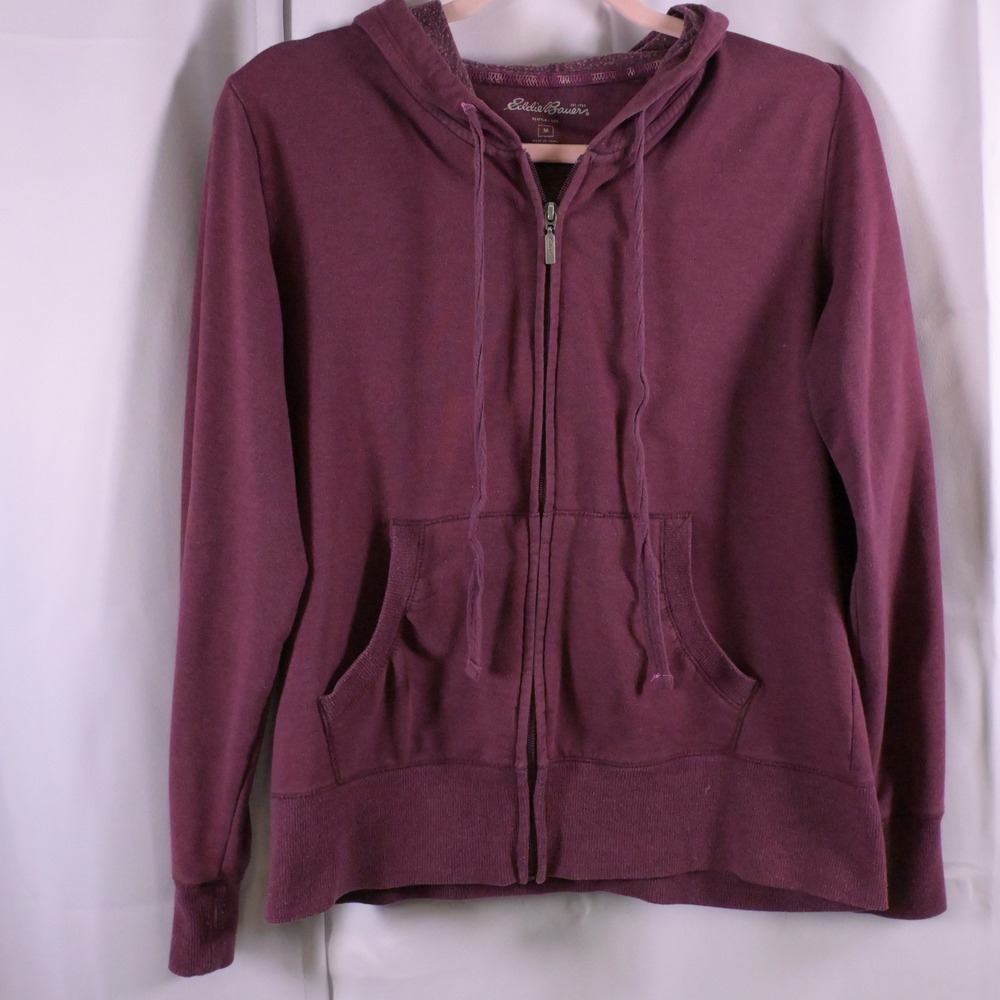 Eddie Bauer Burgundy Full Zip Fleece Lined Cotton Blend Hoodie Women's Medium